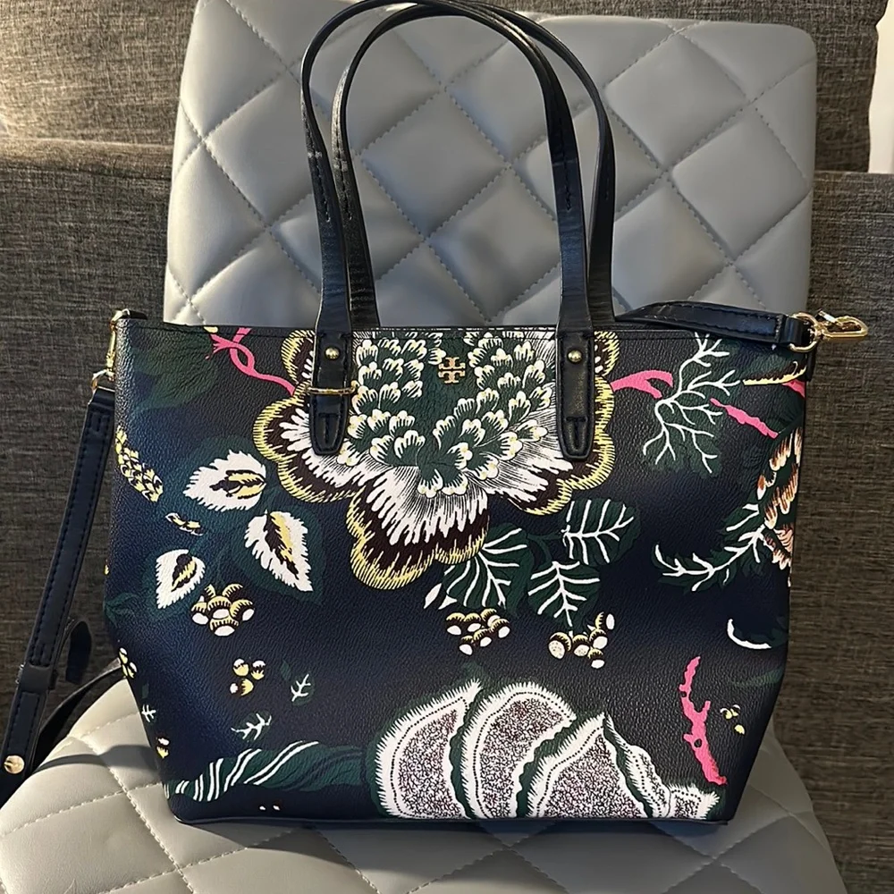 Tory Burch | Navy Happy Times Kerrington Small Zip Tote - Picture 1 of 8